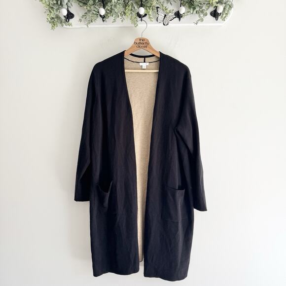 J. Jill Plus Size Black Long Open Cardigan Sweater 2X Quiet Luxury Preppy - Picture 1 of 3